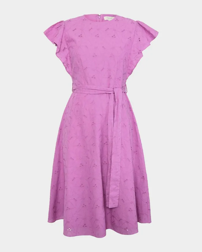 Forcast Kavya Tiewaist Cotton Dress Bright Orchidwhite Women Midi Dresses