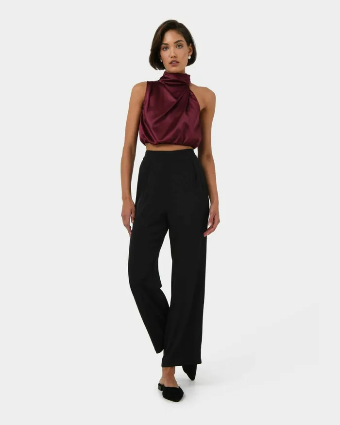 Forcast Kaye Asymmetric Cowl Neck Top Wine Women TShirts and Tops