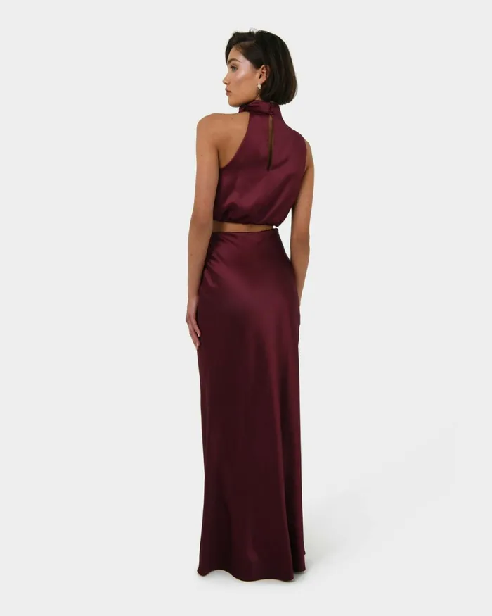 Forcast Kaye Asymmetric Cowl Neck Top Wine Women TShirts and Tops