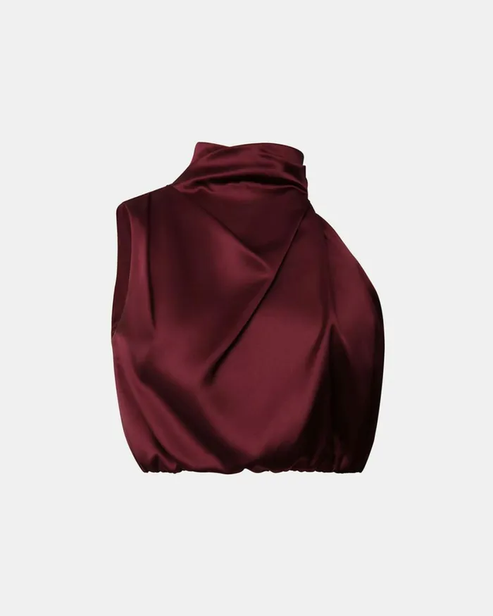 Forcast Kaye Asymmetric Cowl Neck Top Wine Women TShirts and Tops