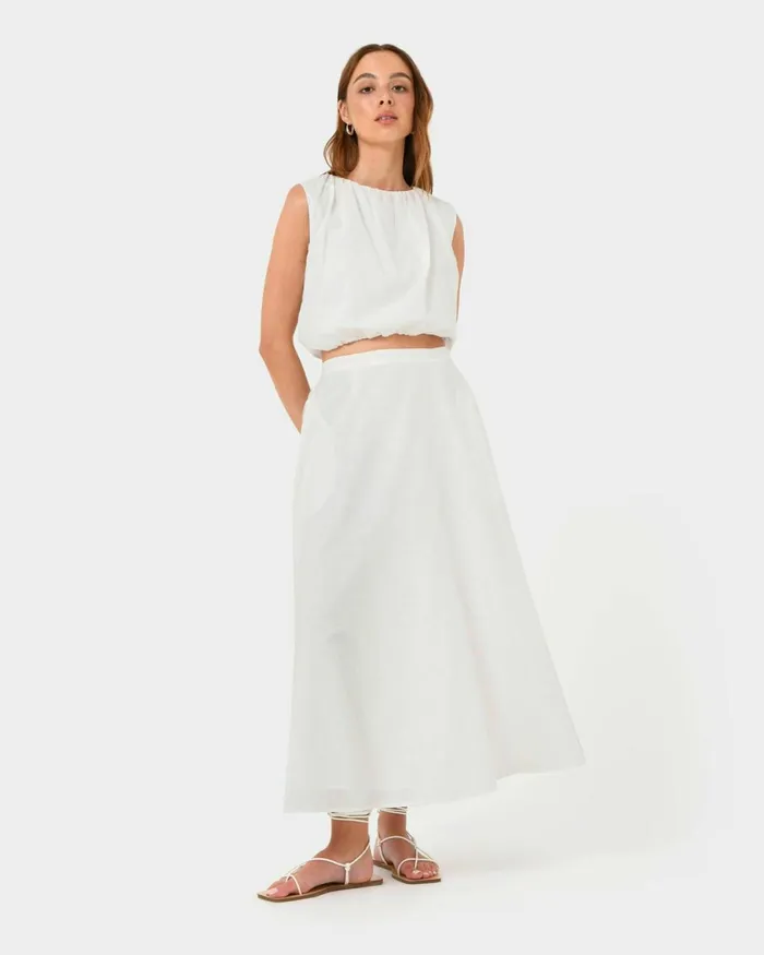 Forcast Kenya Linen Skirt Ivory Women Midi and Maxi Skirts