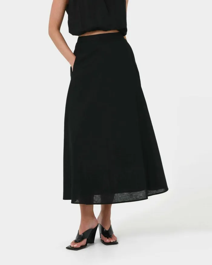 Forcast Kenya Linen Skirt Ivory Women Midi and Maxi Skirts