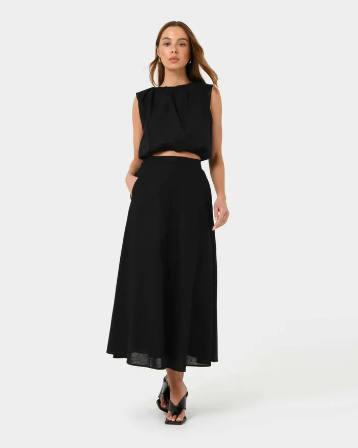 Forcast Kenya Linen Skirt Ivory Women Midi and Maxi Skirts