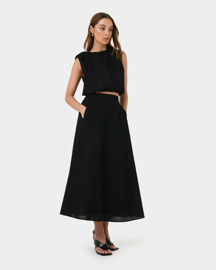 Forcast Kenya Linen Skirt Ivory Women Midi and Maxi Skirts