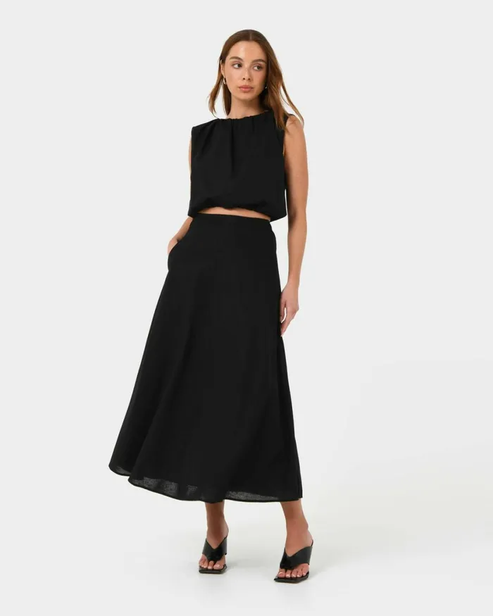 Forcast Kenya Linen Skirt Ivory Women Midi and Maxi Skirts