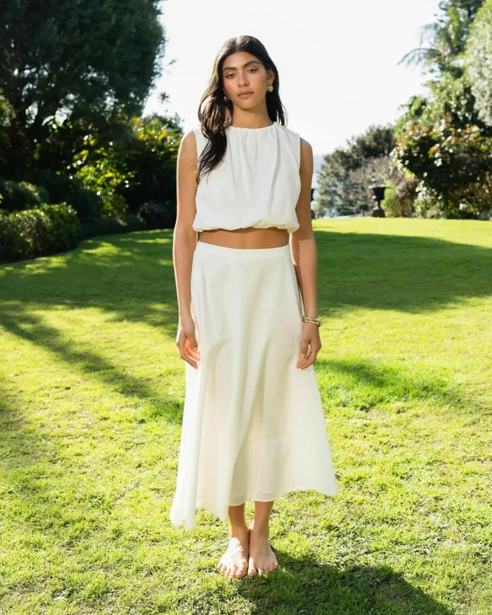 Forcast Kenya Linen Skirt Ivory Women Midi and Maxi Skirts