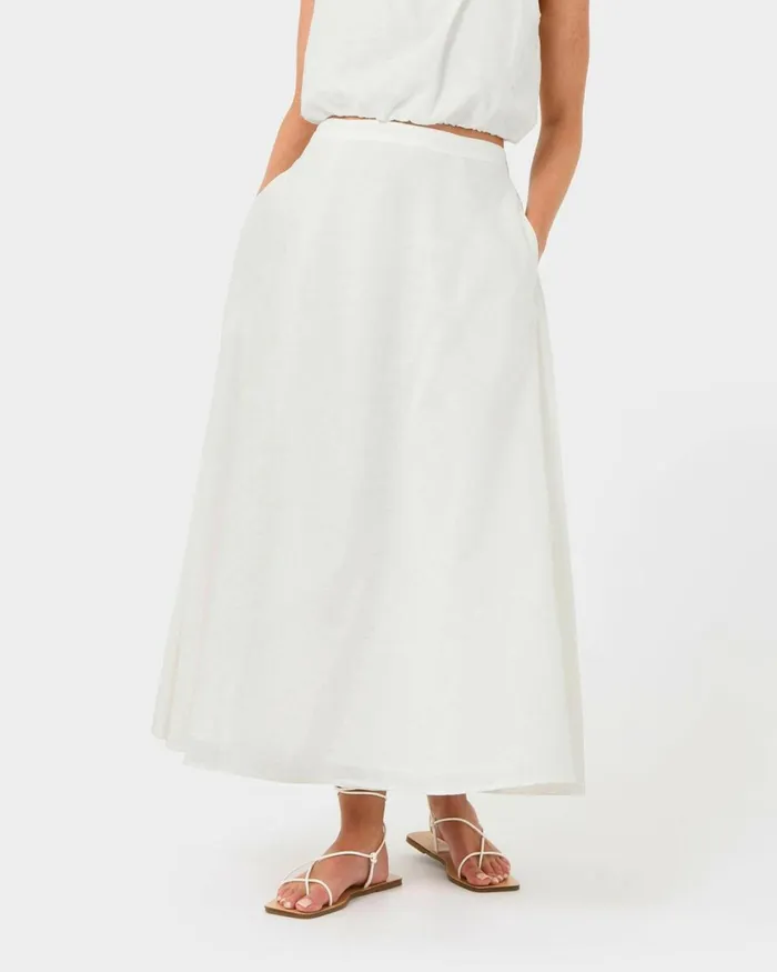 Forcast Kenya Linen Skirt Ivory Women Midi and Maxi Skirts