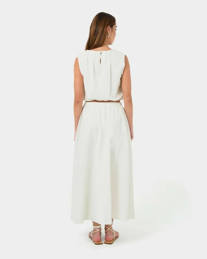 Forcast Kenya Rouched Linen Top Ivoryblack Women TShirts and Tops
