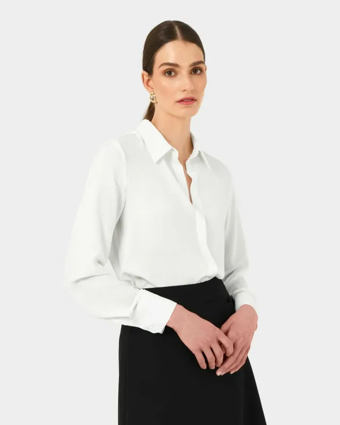Forcast Kevin Relax Fit Crepe Shirt Black Women TShirts and Tops