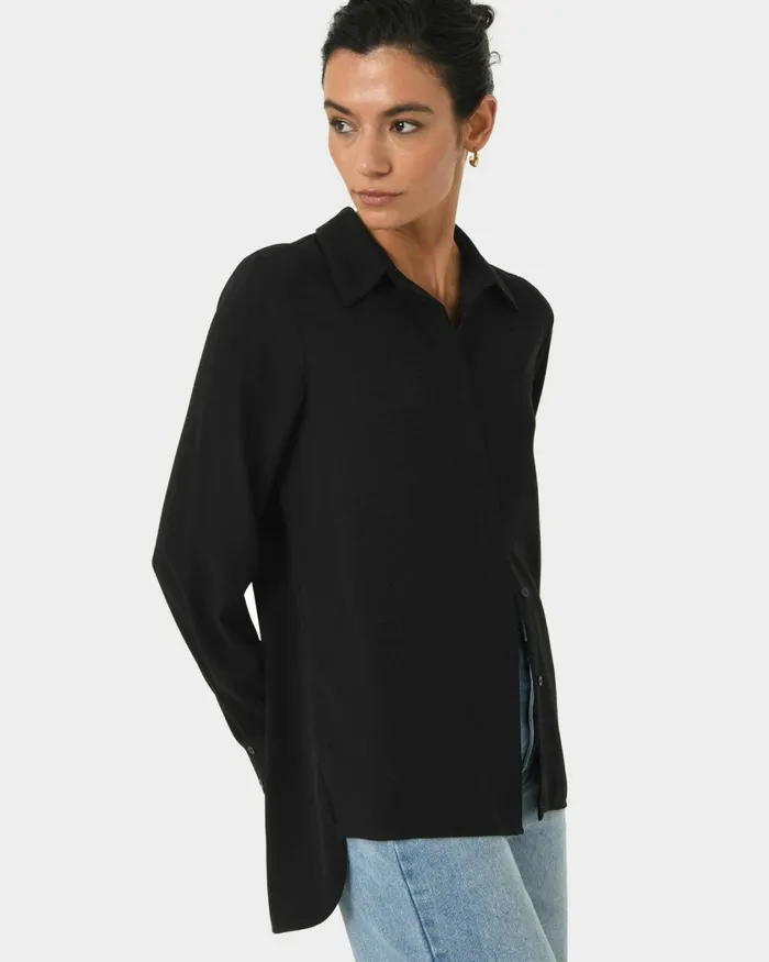 Forcast Kevin Relax Fit Crepe Shirt Black Women TShirts and Tops