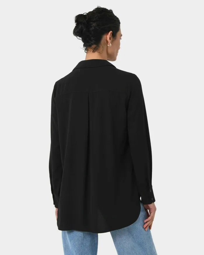 Forcast Kevin Relax Fit Crepe Shirt Black Women TShirts and Tops