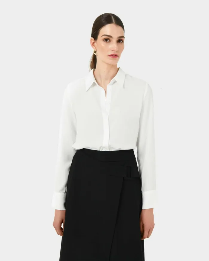 Forcast Kevin Relax Fit Crepe Shirt Black Women TShirts and Tops