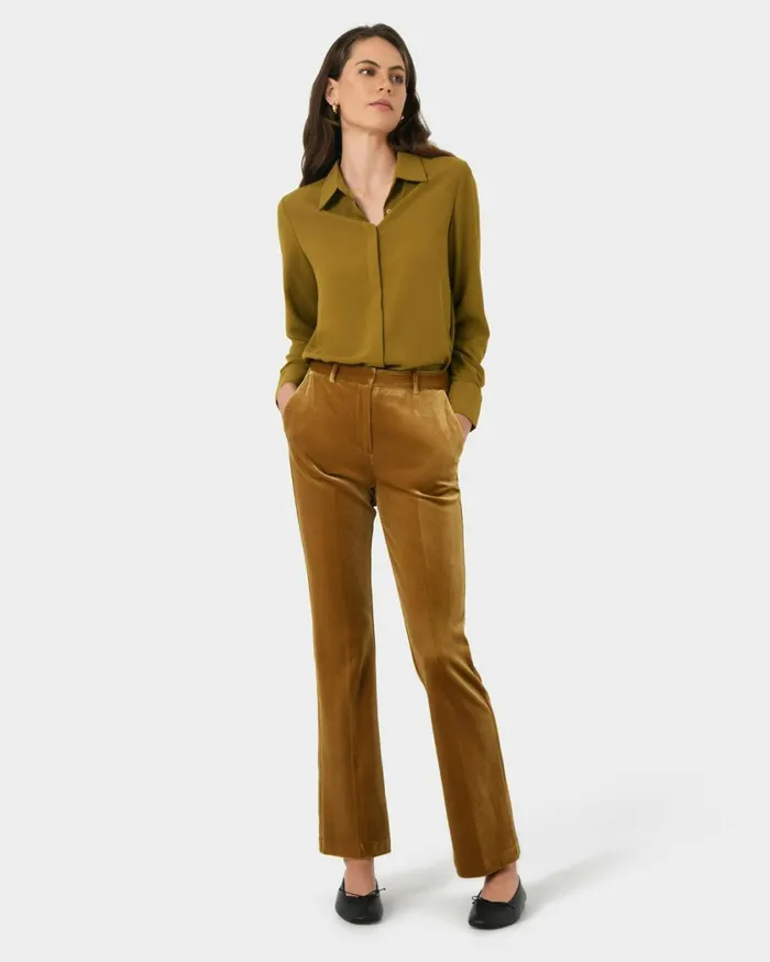 Forcast Kevin Relax Fit Crepe Shirt Dark Olive Women TShirts and Tops