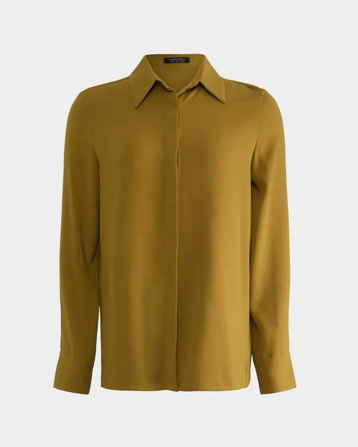 Forcast Kevin Relax Fit Crepe Shirt Dark Olive Women TShirts and Tops