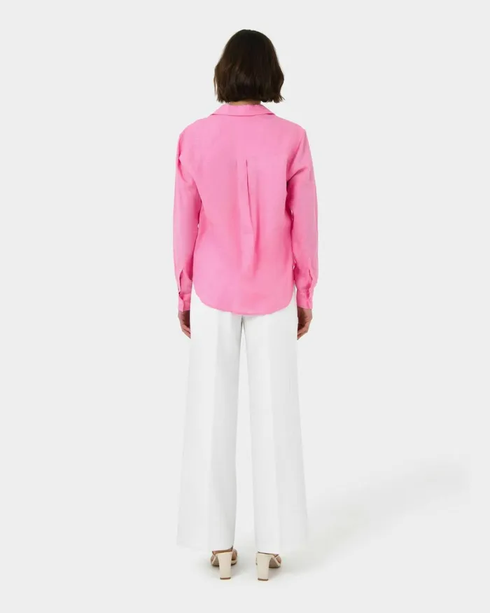 Forcast Khalo Linen Buttoned Shirt Pink Women TShirts and Tops