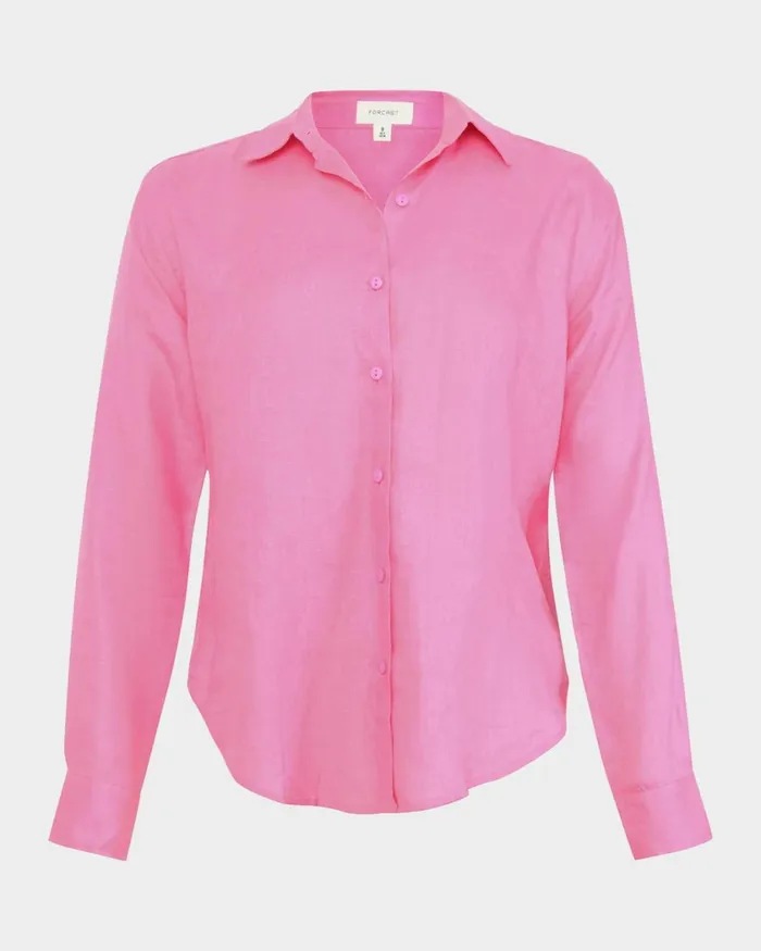 Forcast Khalo Linen Buttoned Shirt Pink Women TShirts and Tops