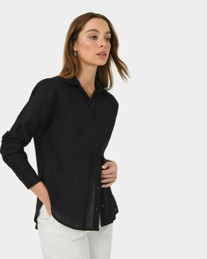 Forcast Khalo Linen Buttoned Shirt Whiteblack Women TShirts and Tops