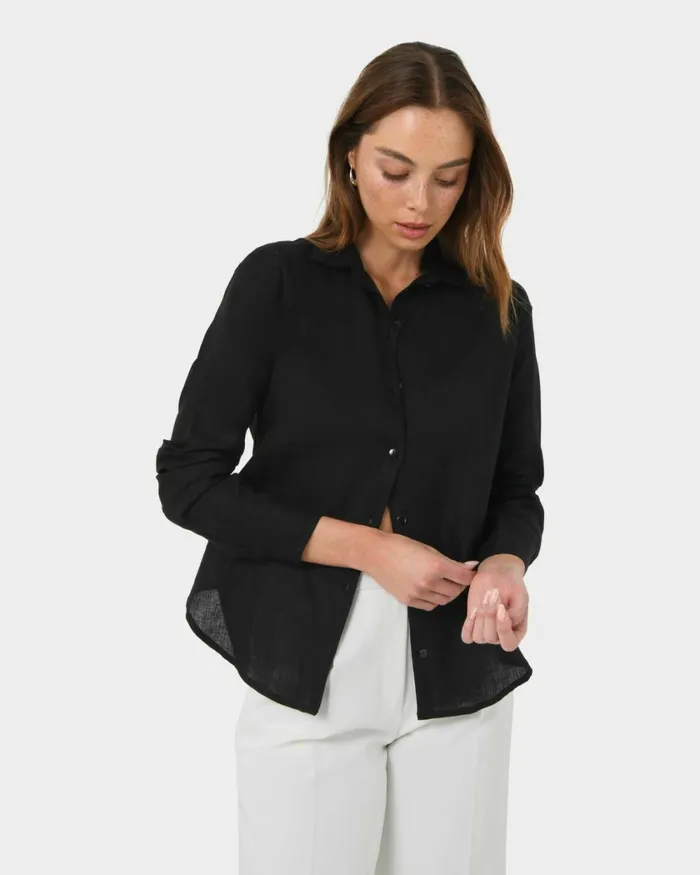 Forcast Khalo Linen Buttoned Shirt Whiteblack Women TShirts and Tops