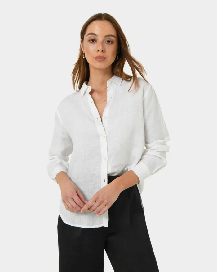 Forcast Khalo Linen Buttoned Shirt Whiteblack Women TShirts and Tops