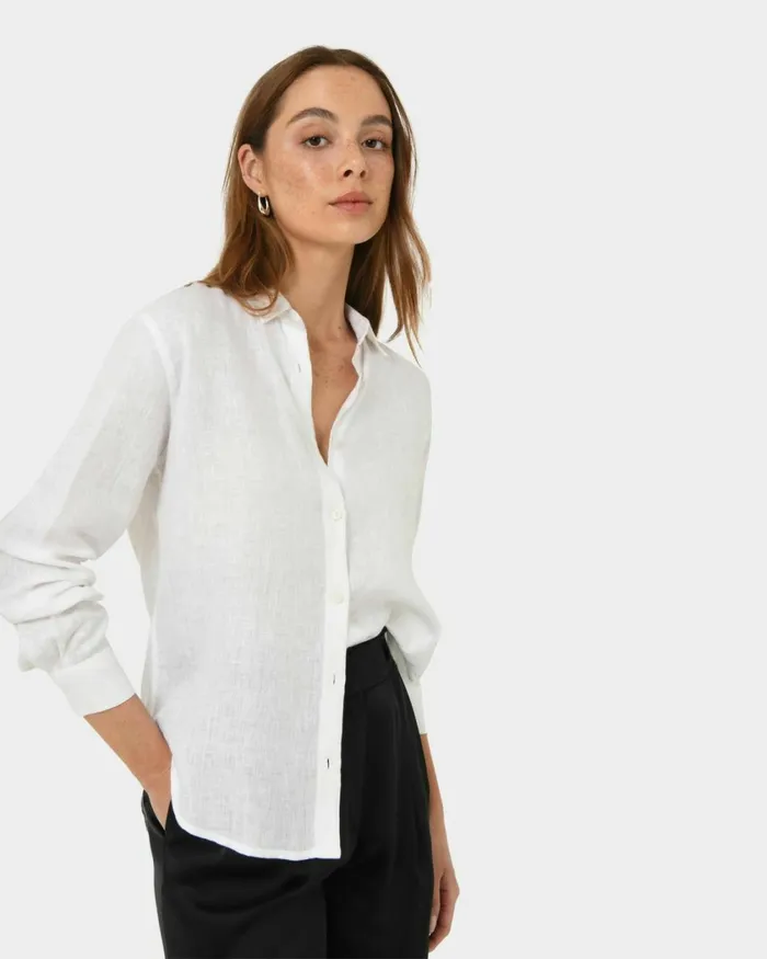 Forcast Khalo Linen Buttoned Shirt Whiteblack Women TShirts and Tops