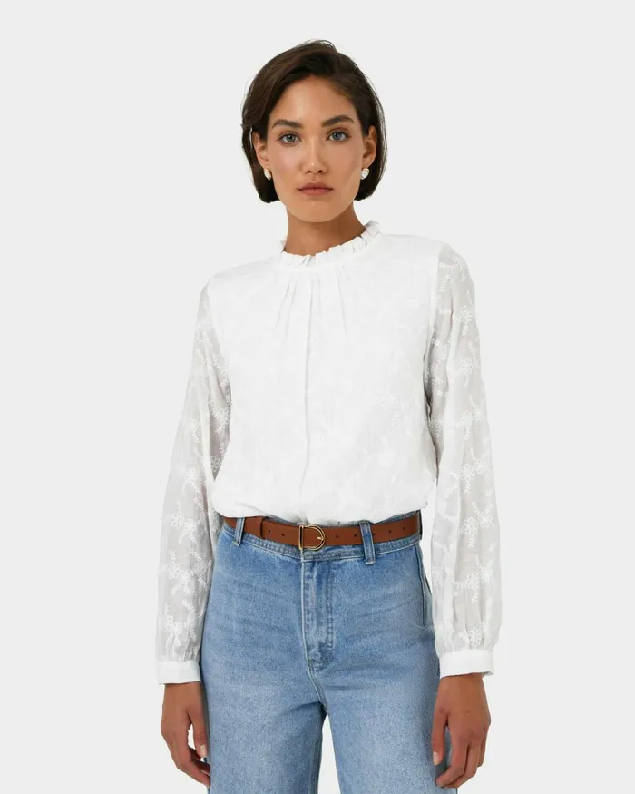 Forcast Khole Embroidery Blouse White Women TShirts and Tops