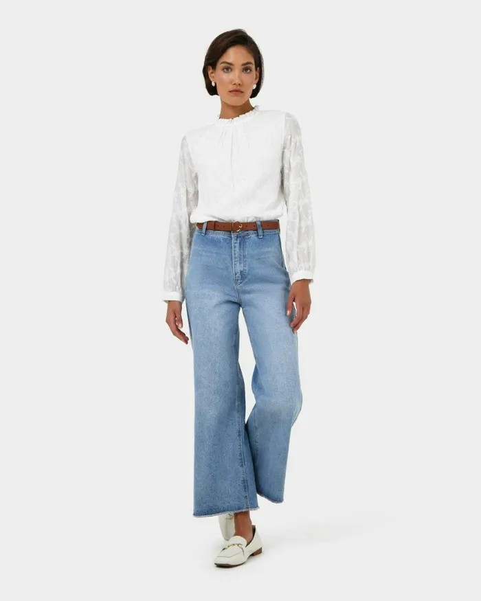 Forcast Khole Embroidery Blouse White Women TShirts and Tops