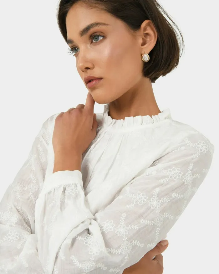 Forcast Khole Embroidery Blouse White Women TShirts and Tops