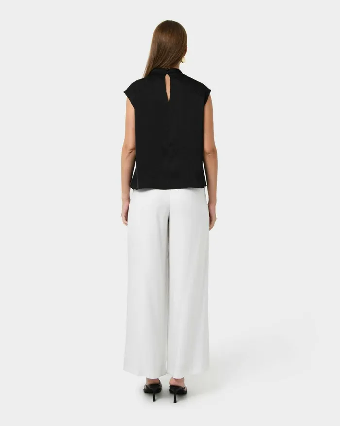 Forcast Kiar Pleated Satin Top Oriental Blueivoryblack Women TShirts and Tops