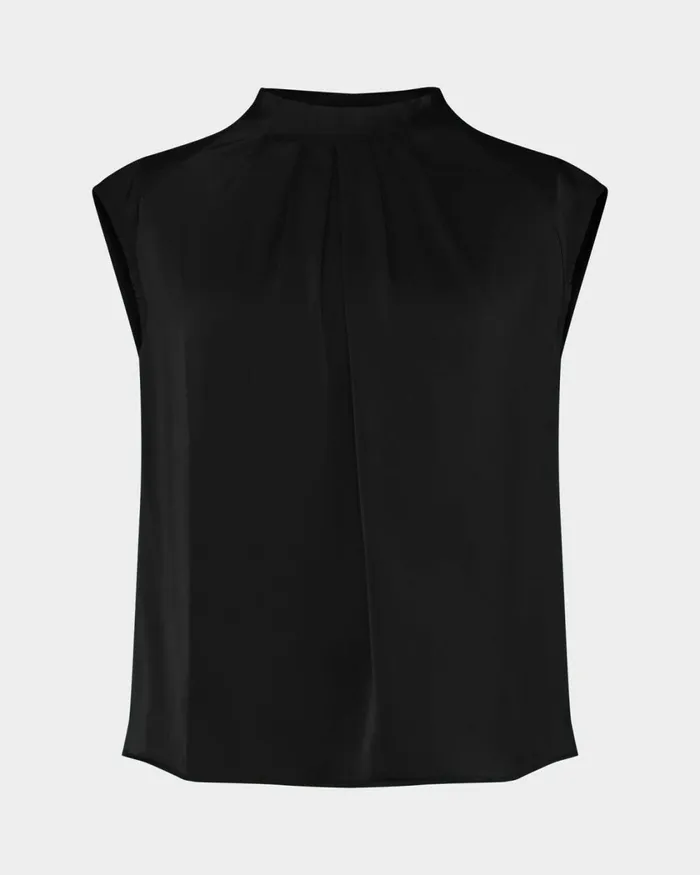 Forcast Kiar Pleated Satin Top Oriental Blueivoryblack Women TShirts and Tops