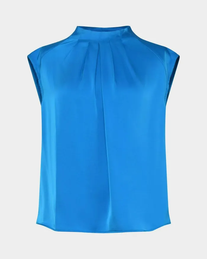 Forcast Kiar Pleated Satin Top Oriental Blueivoryblack Women TShirts and Tops