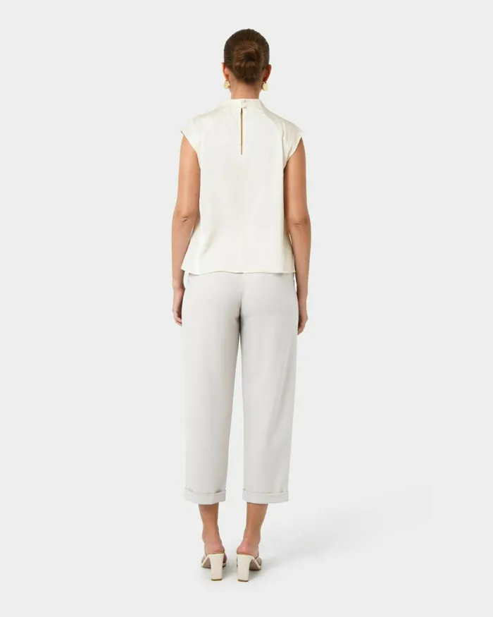 Forcast Kiar Pleated Satin Top Oriental Blueivoryblack Women TShirts and Tops