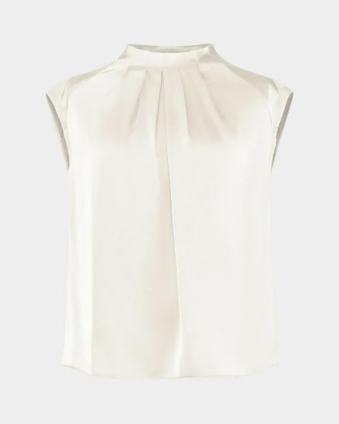 Forcast Kiar Pleated Satin Top Oriental Blueivoryblack Women TShirts and Tops