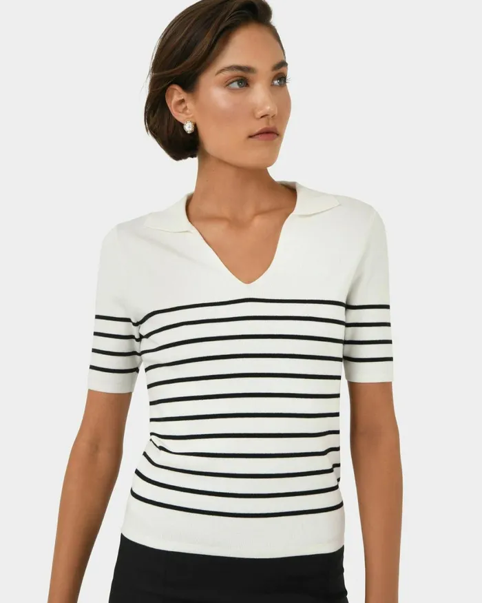 Forcast Kiki Vneck Collar Stripe Top Women TShirts and Tops