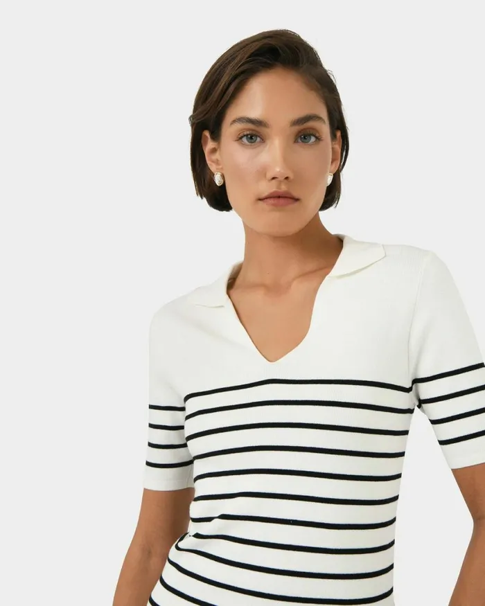 Forcast Kiki Vneck Collar Stripe Top Women TShirts and Tops