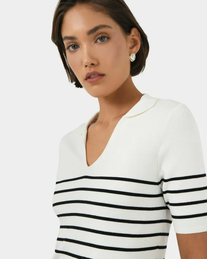 Forcast Kiki Vneck Collar Stripe Top Women TShirts and Tops