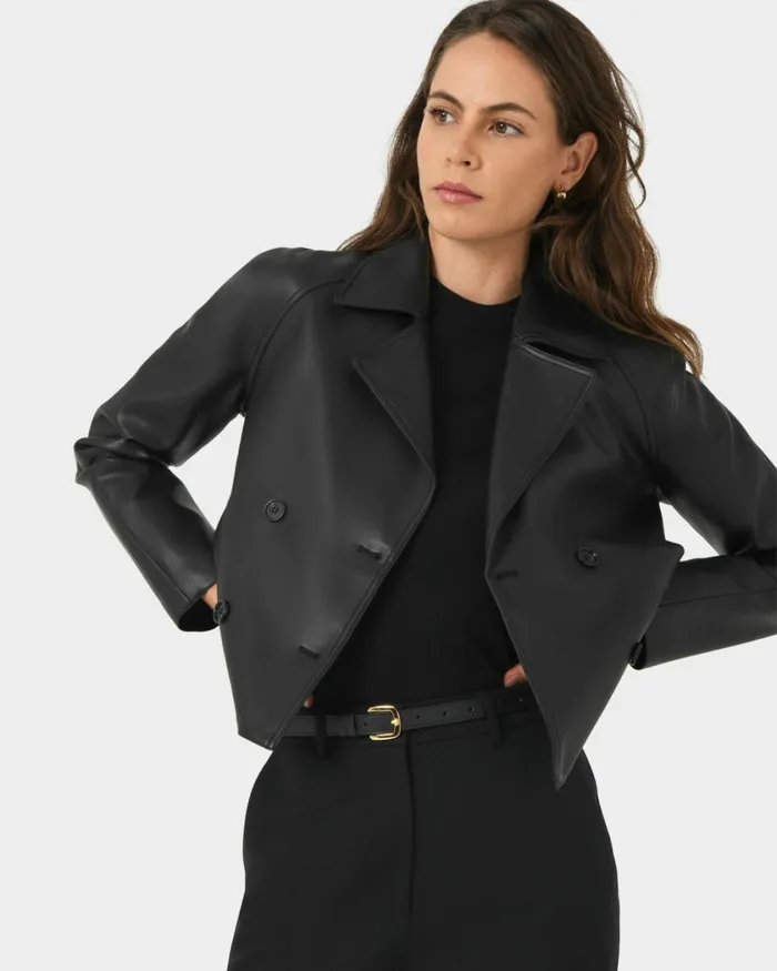 Forcast Kim Cropped Pu Leather Jacket Black Women Jackets and Blazers