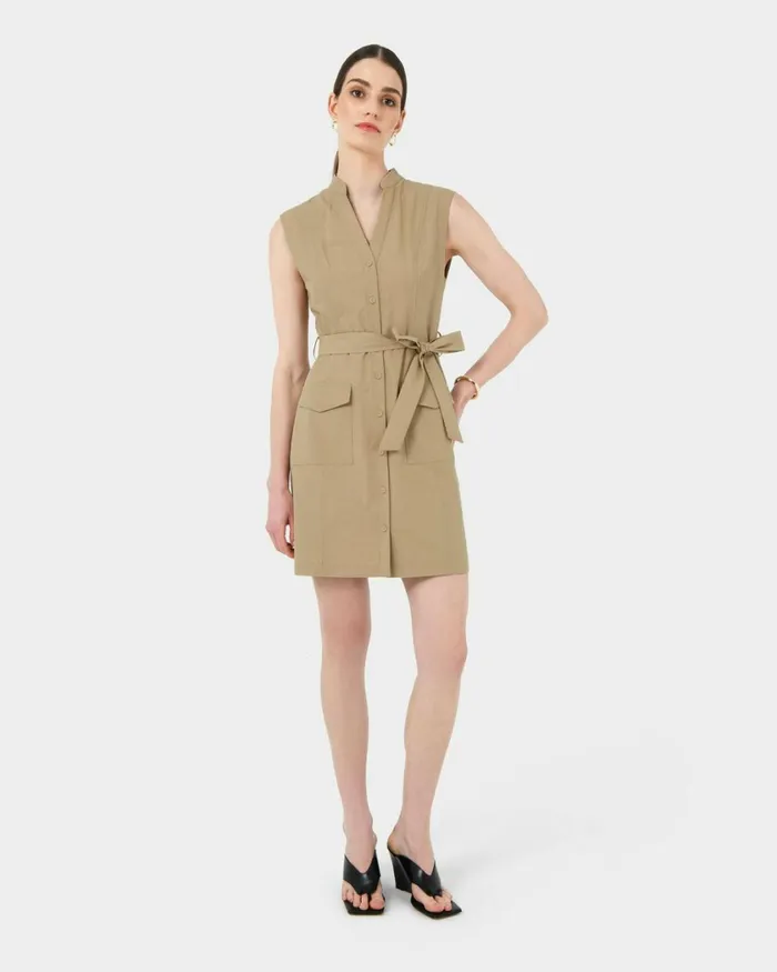 Forcast Kiran Utility Tie Dress Safari Beigeblack Women Mini Dresses