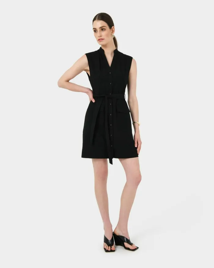 Forcast Kiran Utility Tie Dress Safari Beigeblack Women Mini Dresses