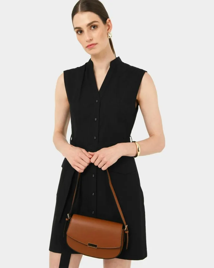 Forcast Kiran Utility Tie Dress Safari Beigeblack Women Mini Dresses
