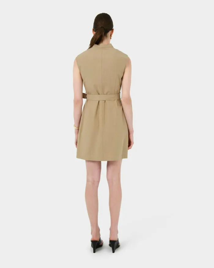 Forcast Kiran Utility Tie Dress Safari Beigeblack Women Mini Dresses