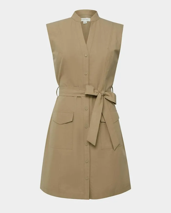 Forcast Kiran Utility Tie Dress Safari Beigeblack Women Mini Dresses