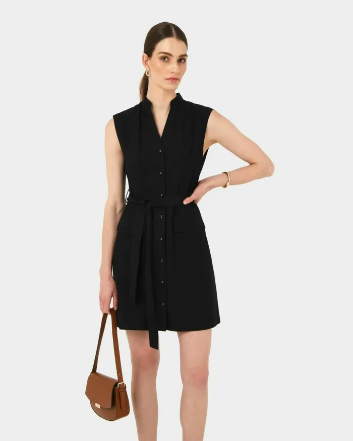 Forcast Kiran Utility Tie Dress Safari Beigeblack Women Mini Dresses