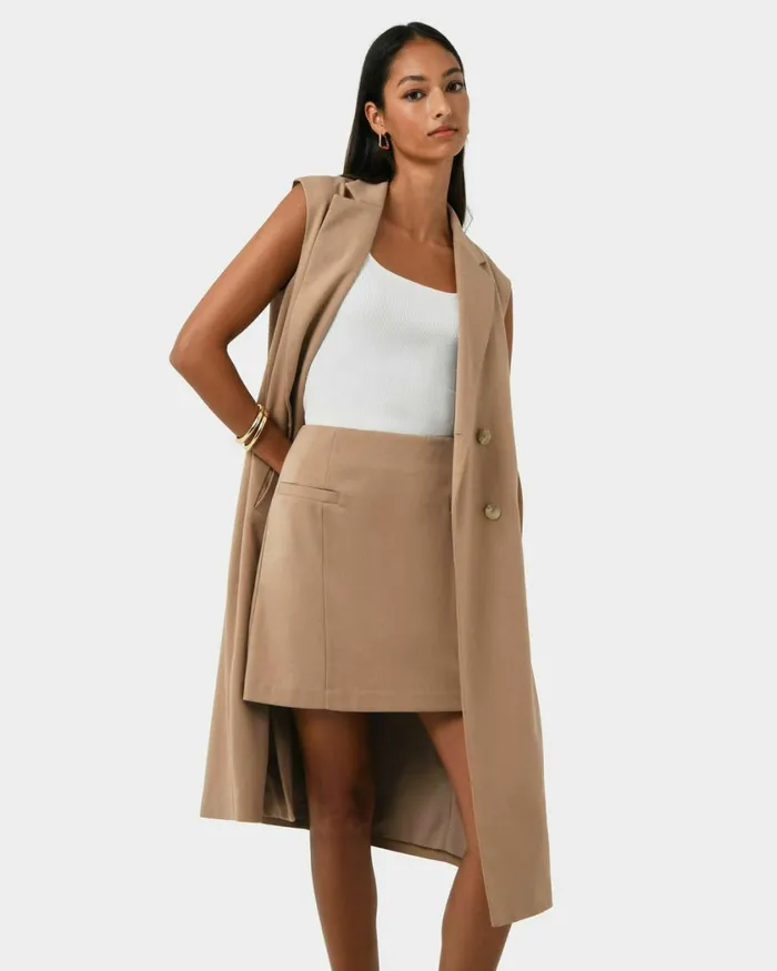 Forcast Kiya Panel Skirt Latteblack Women Mini Skirts