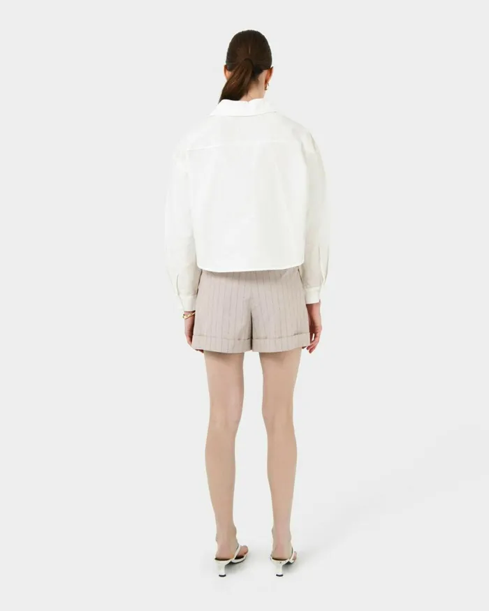 Forcast Kyla Crop Pocket Shirt Beigeivorylight Khaki Women Long Sleeve Tops