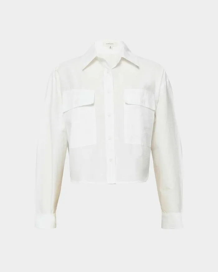 Forcast Kyla Crop Pocket Shirt Beigeivorylight Khaki Women Long Sleeve Tops