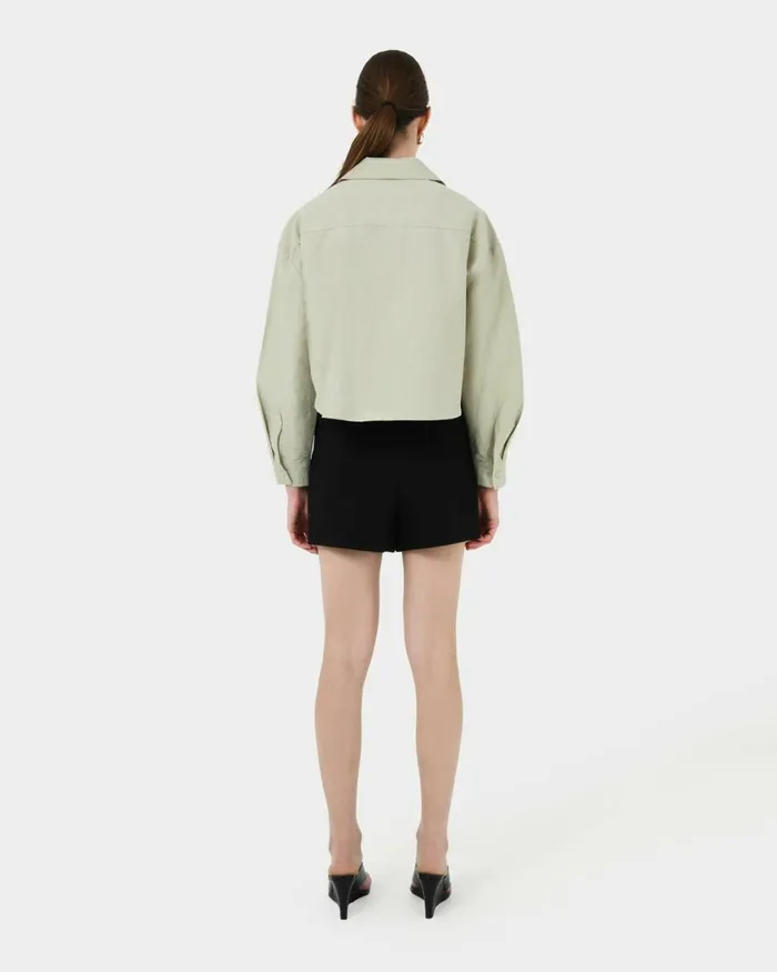 Forcast Kyla Crop Pocket Shirt Beigeivorylight Khaki Women Long Sleeve Tops