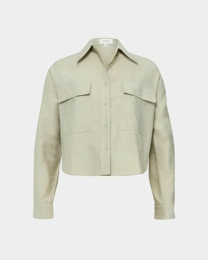 Forcast Kyla Crop Pocket Shirt Beigeivorylight Khaki Women Long Sleeve Tops