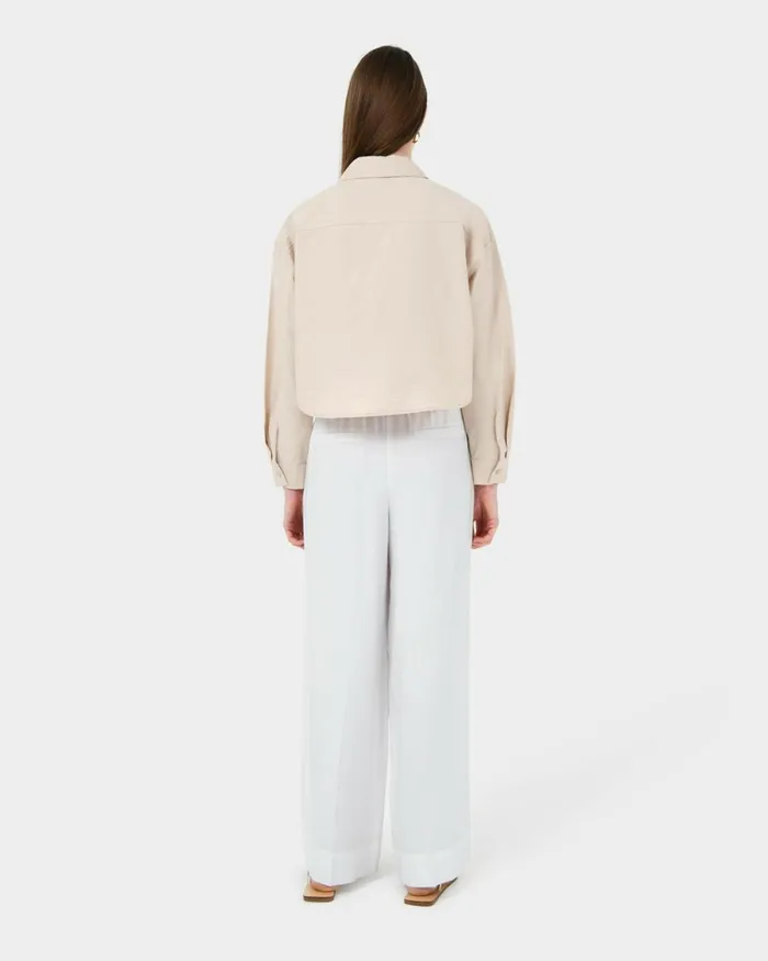 Forcast Kyla Crop Pocket Shirt Beigeivorylight Khaki Women Long Sleeve Tops