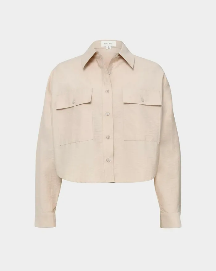 Forcast Kyla Crop Pocket Shirt Beigeivorylight Khaki Women Long Sleeve Tops