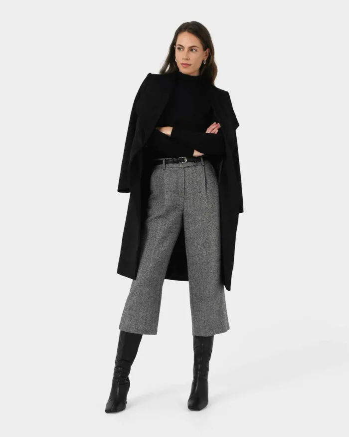 Forcast Kyrie Herringbone Culotte Ivory Women Cropped Pants